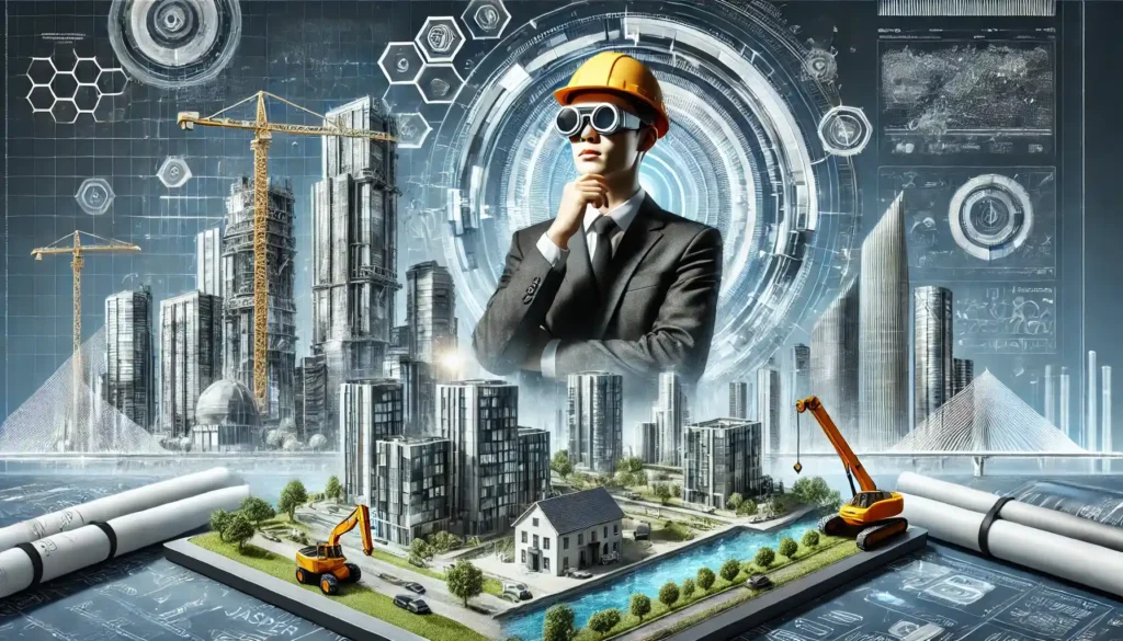 A-futuristic-construction-site-showcasing-innovative-building-techniques-and-materials-with-Jasper-Gementiza-as-the-visionary-leader.-The-backdrop