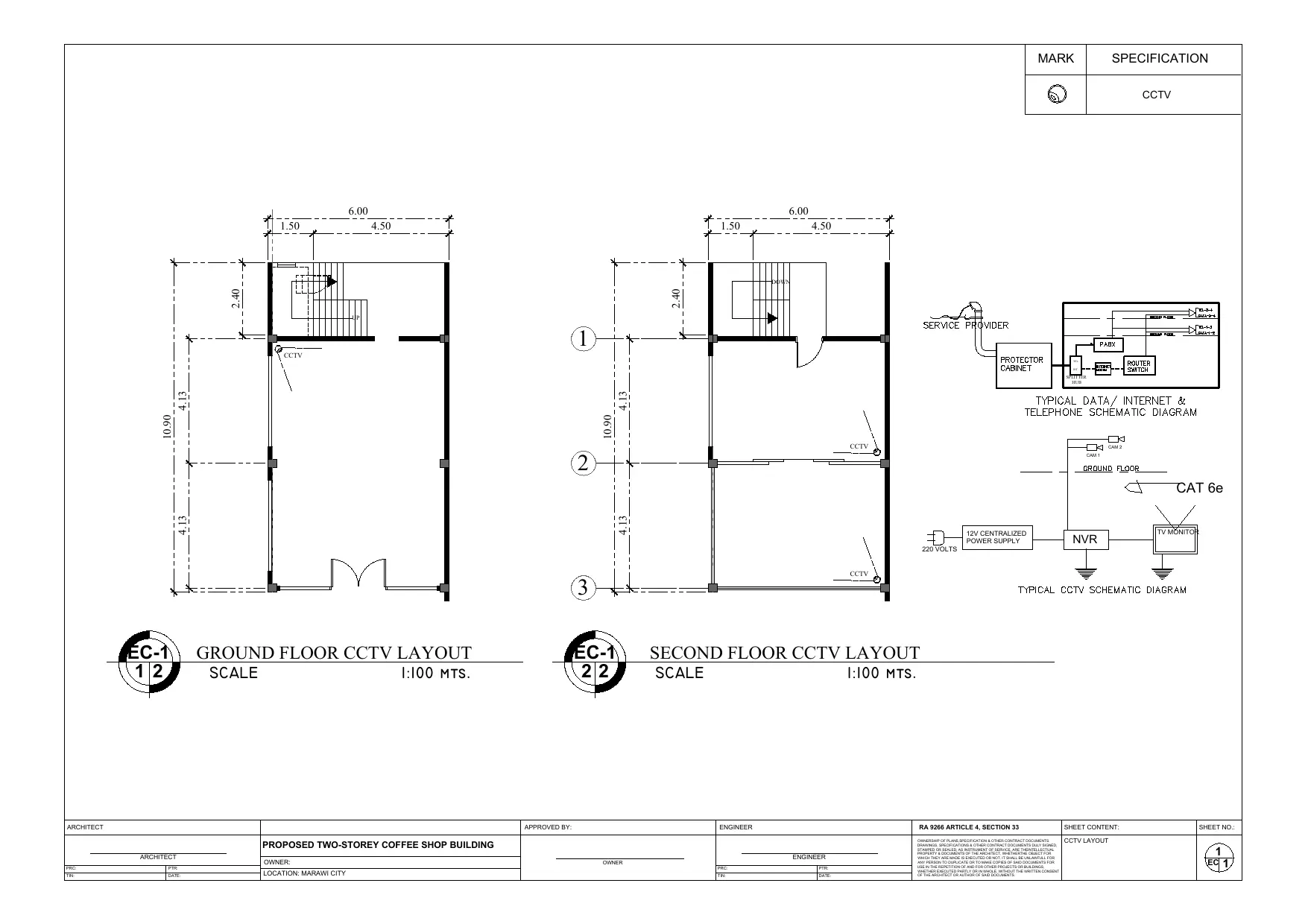 Sheet EC-1 CCTV layout and security surveillance working drawing, Happi Brew Main
